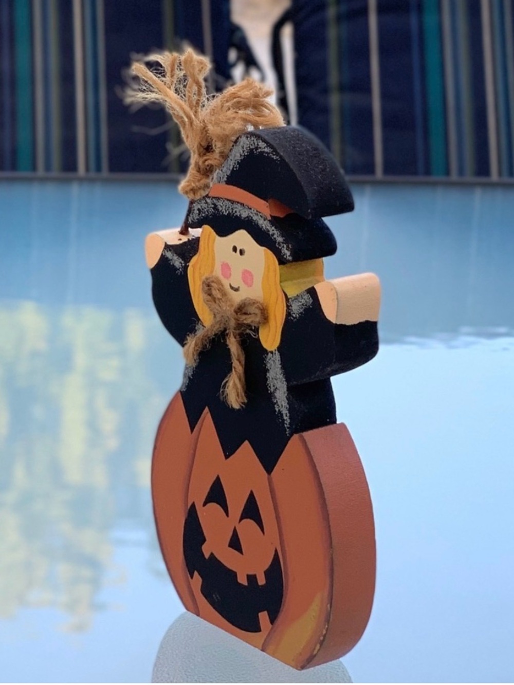 Kitschy Witch and Jack-O-Lantern Wooden Colorful Halloween Table Decoration - Picture 4 of 8